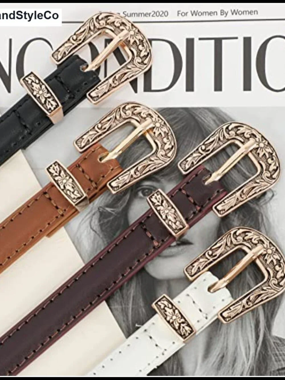 Women's Skinny PU Leather Belt Adjustable Waist Belt Vintage Buckle